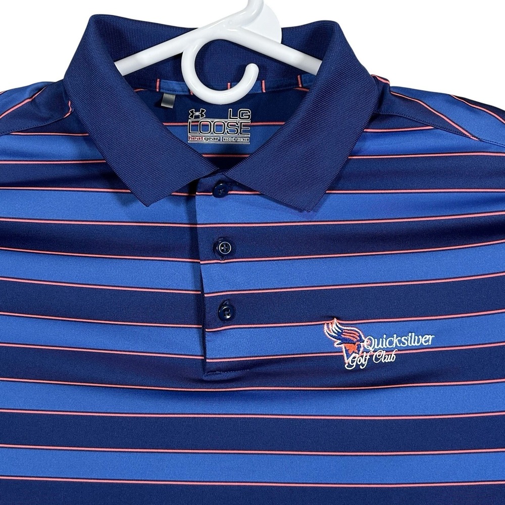 Under Armour Shirt Polo Men's Large Loose Heat Gear Blue Red Quicksilver Golf